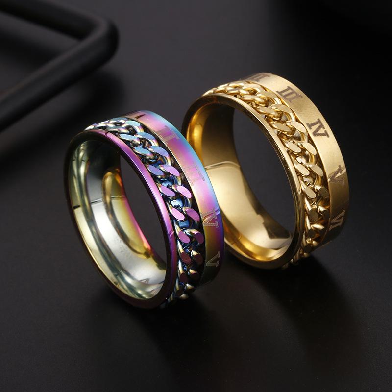 European and American Roman Numeral Ring, Rotatable Chain Ring, Stress-reducing Men's Hand Jewelry