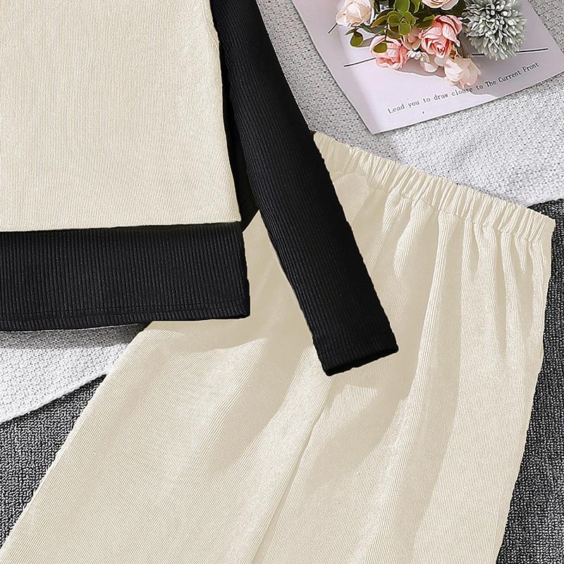 Mädchen 6-12Y Set Kinderanzug Herbst und Winter Neue Weste Strickjacke + Langarm Strickhemd + Hose Kinderkleidung