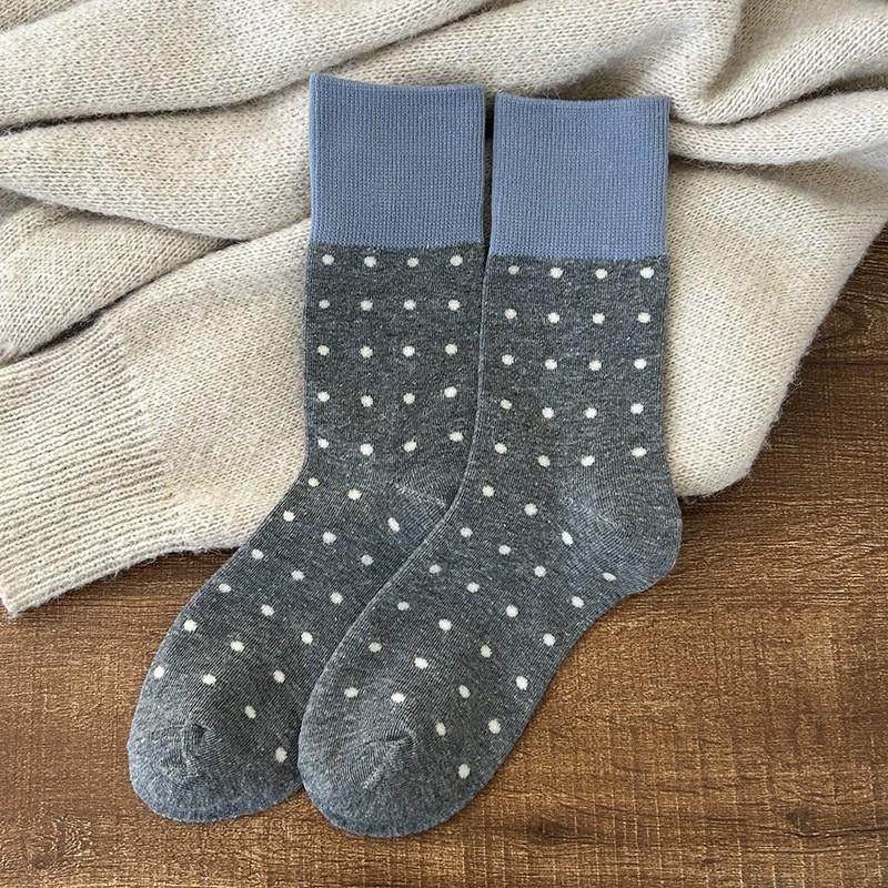 Socks Pure Cotton Stacking Socks Season Retro Color Matching Polka Dot Cotton Boneless Sweat-Absorbing Deodorant Medium Tube Socks