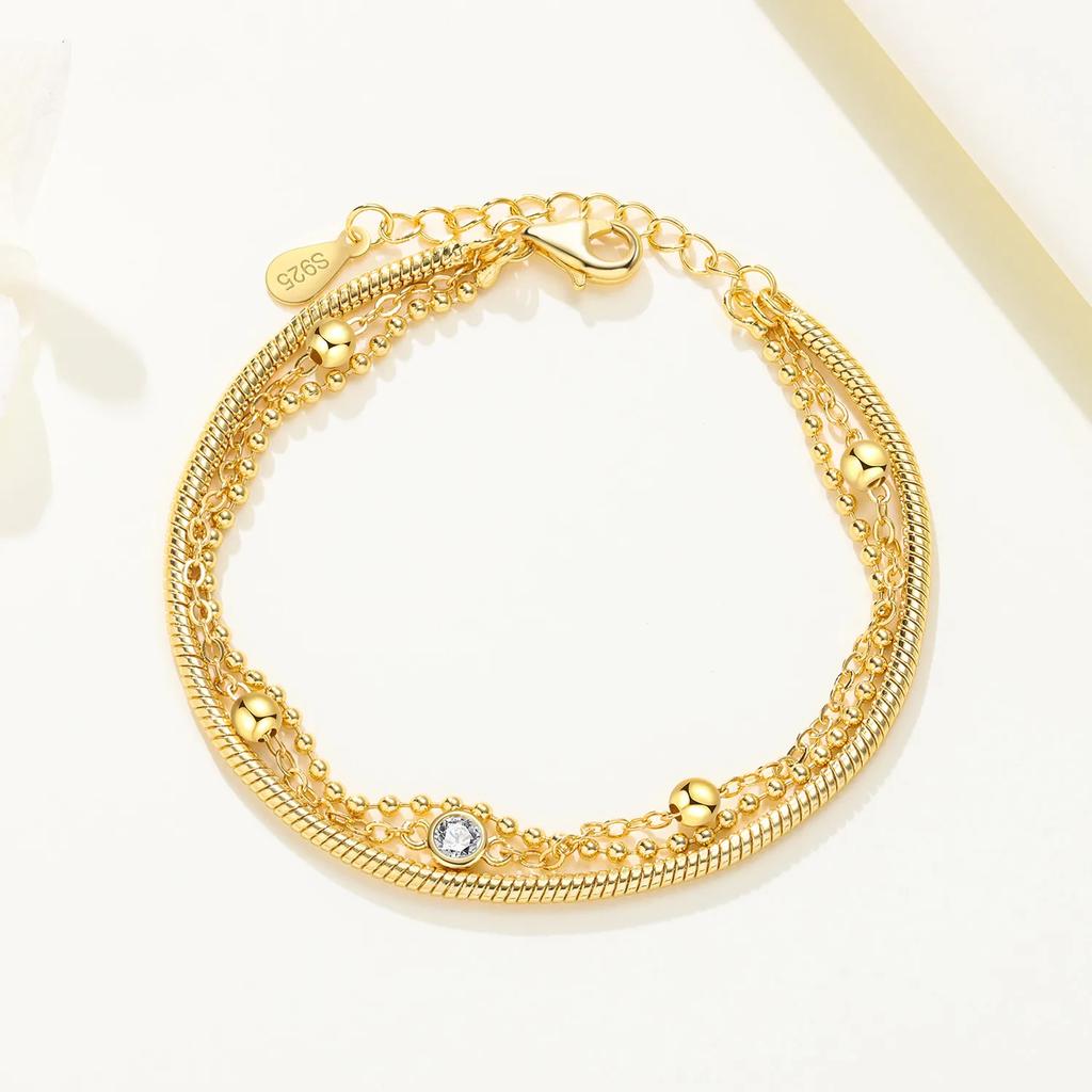 Golden Bracelets Threelayer White Zircon Bracelets Authentic copper Simple Anniversary Delicate Gift Fine Accessory