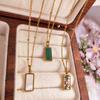 Women Simple Square Pendant Necklace with Removable Charm and Shell Inlay On Sturdy Stainless Steel Chain