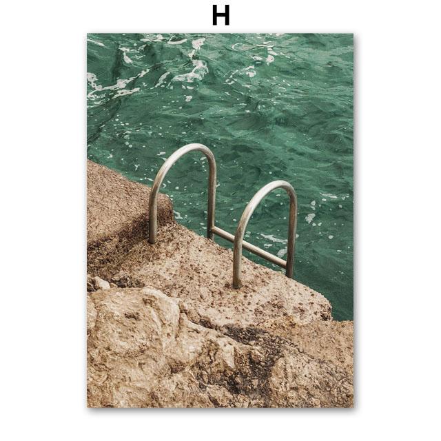 Sea Bathing Beach Girl Fruit Juice Nordic Landscape Posters Wall Art Canvas Painting Hotel Gallery Pictures Of Living Room Decor