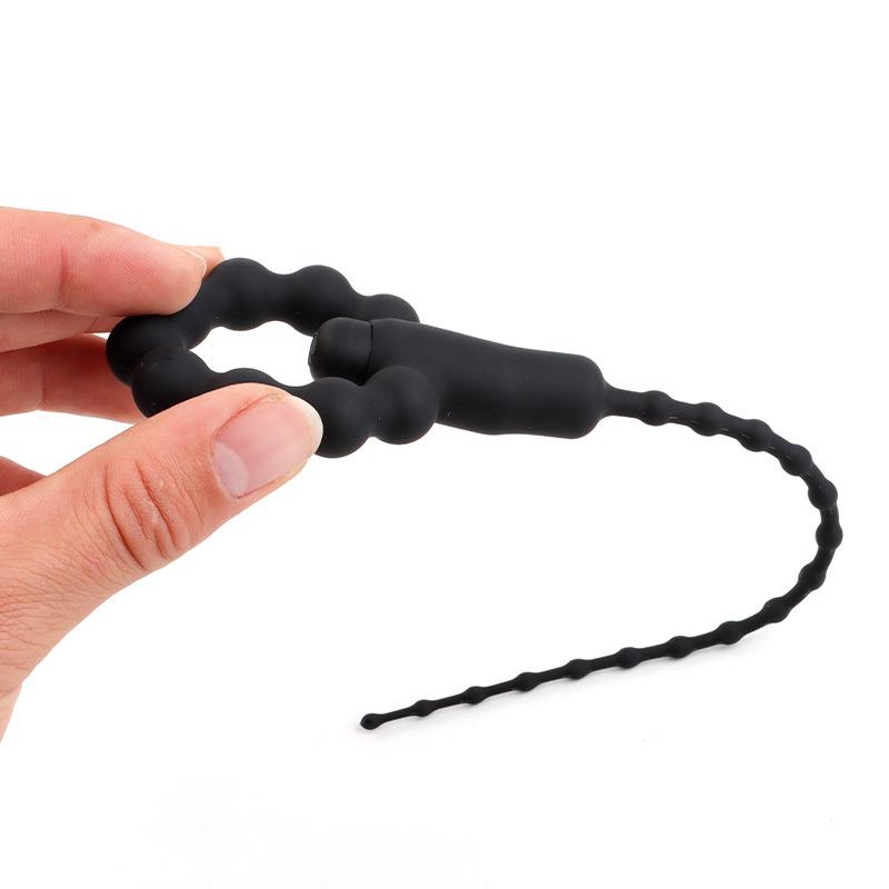 Silicone Vibrating Urethral Sound for Intense Stimulation, Electric Prostate Massager Toy, Soft & Flexible Beaded Design