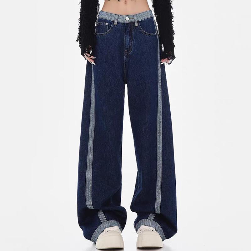 GMXIA Weitbeinige Jeans Damen Locker Hochtailliert Fallend Hundert Schleppende Hosen Taschen High Street Trend Gerade Hosen