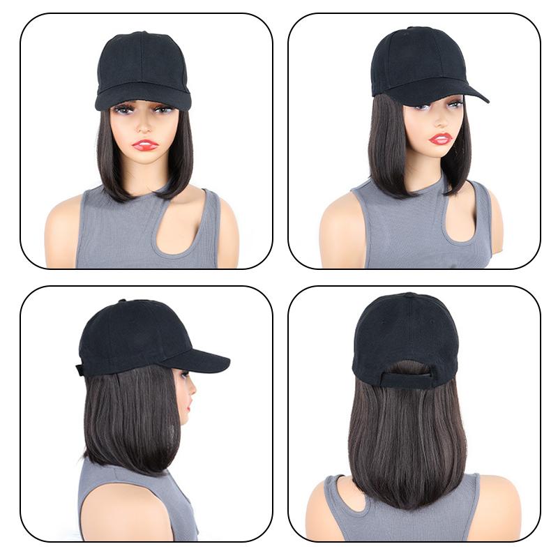 

Синтетический бейсбольный парик Парик боб Парик с черной шляпой Шапка с волосами Естественно соединяющиеся волосы боб Бейсболка Регулируемая
