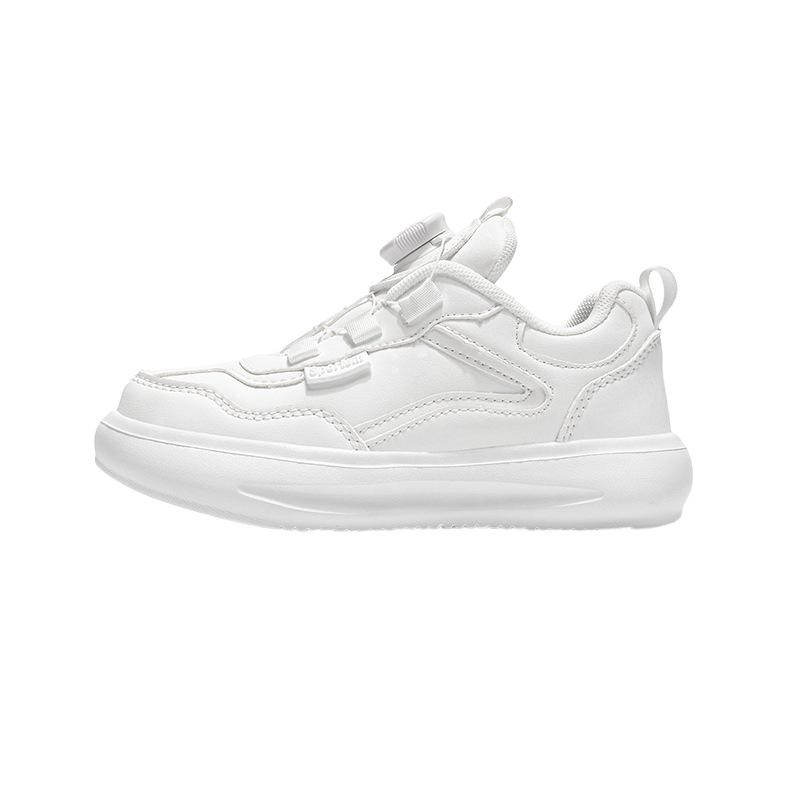 New Boys and Girls Sports Shoes Leather Waterproof Rotating Buckle Children's Sports Shoes Lightweight Versatile Student White Shoes