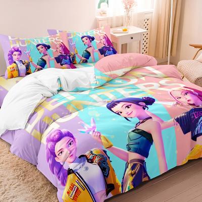 3ks K-Pop Vzor Lovců démonů Povlak na přikrývku, Obsahuje 1 povlak na přikrývku a 2 povlaky na polštáře, Vhodné pro ložnice, hotely, dárky pro fanoušky