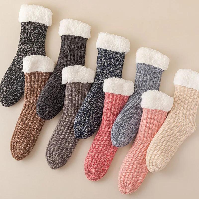 Winter Warm Indoor Floor Men's Socks Solid High Quality Comfortable Plush Sleep Women Sock Thickened Non-Slip Thermal Sokken