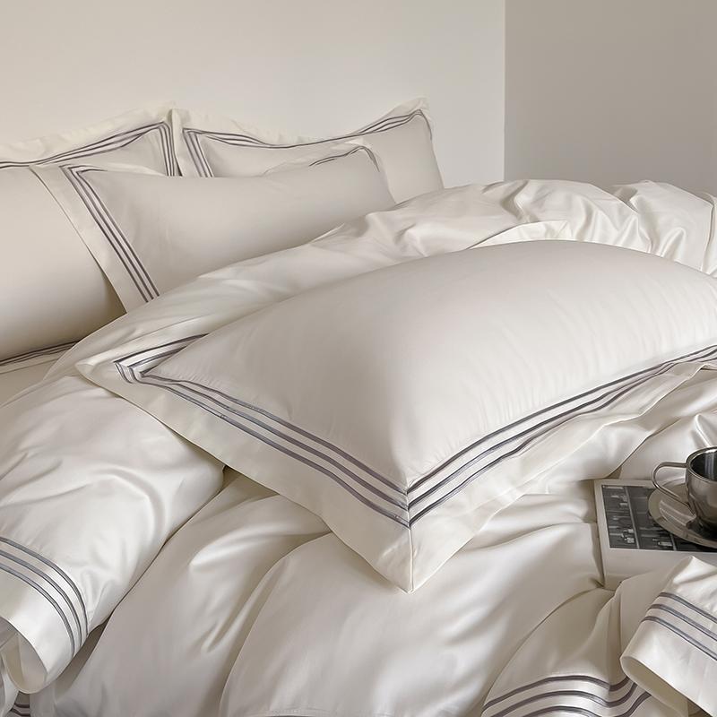 1000TC Egyptian Cotton Hotel Embroidery Bedding Set Duvet Cover Flat Fitted Sheet Pillowcases Solid