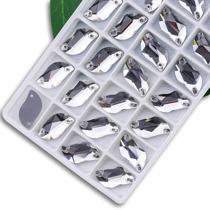 All Size All Color Ab S Shape Sew On Rhinestone Leaf Glass Crystal Sewing Flatback 2 Holes 6*12 10*20 14*30 for Dress Decoration