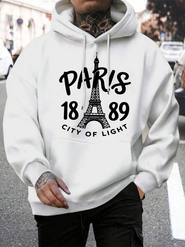 Pairs City Of Light 1889 Printing Hoodies Male Autumn Casual Hoody Fleece All-Match Pullover Pocket Loose Mens Streetwear