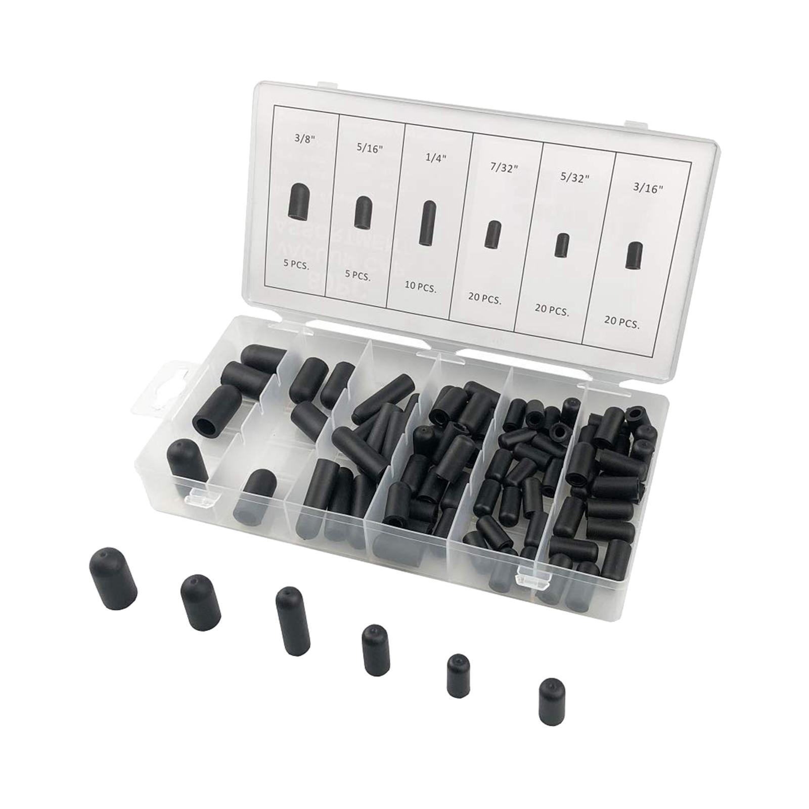 

80Pcs Vacuum Assortment Hose Caps Kit 5/32\ to 3/8\ 6 Sizes чорний