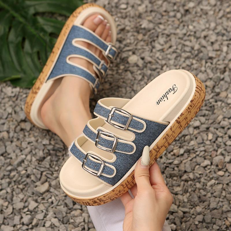 High-top Flip-flops for Women, New Style, Single-line Square Buckle Beach Shoes Devotion