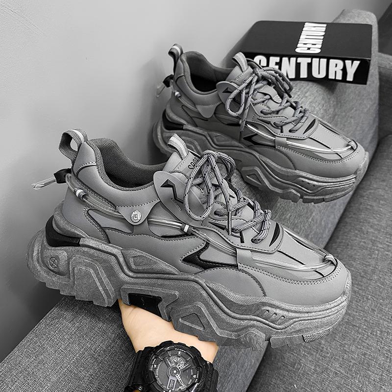 

Мужские модные дышащие летние кроссовки 2024 года: Спортивные, повседневные белые туфли Dad Shoes, визуально увеличивающие рост Size 42