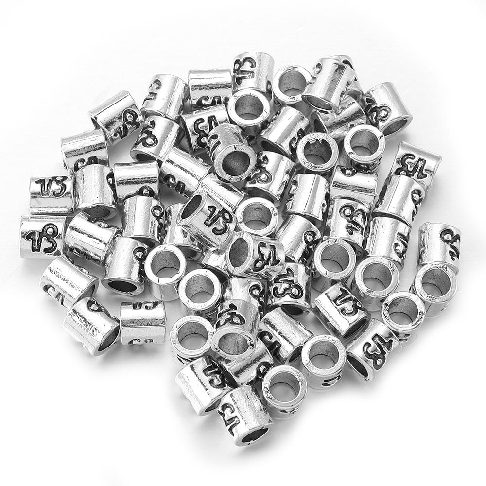 60pcs/lot Twelve Constellations Beads Alloy Beads Big Hole Tube Beads Spacer Loose Beads For Jewelry Making DIY Accessories