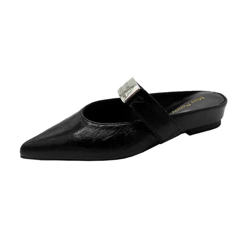 Fashion Spring Autumn 2025 Pointed Toe High Heels Women's French Style Slip-On Strap Shoes Matching Low Rubber Fashionable Slippers