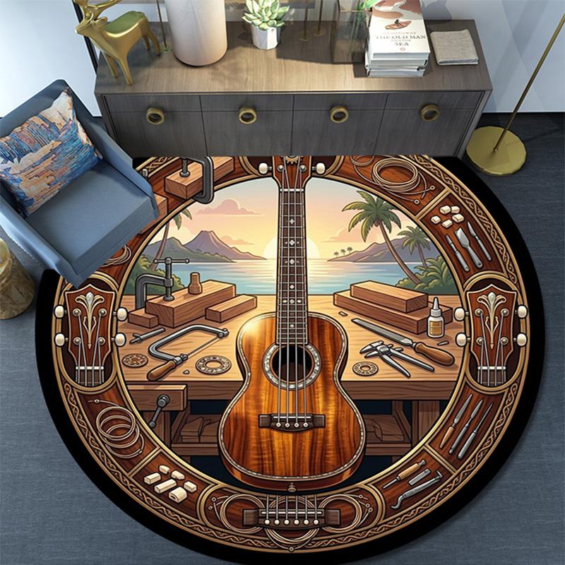 Guitar Craftsmanship Scene Round Area Rug Under Office Chairs Bedroom Living Room Home Decor