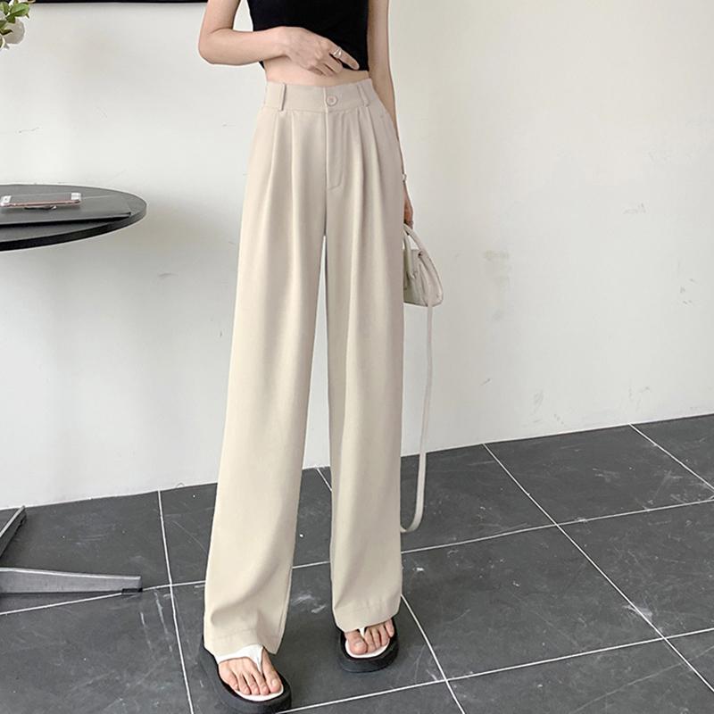 

Женские прямые брюки из шелкового атласа, женские мешковатые офисные брюки с высокой талией, женские эластичные широкие брюки синего, розового и зеленого цвета L абрикосовый