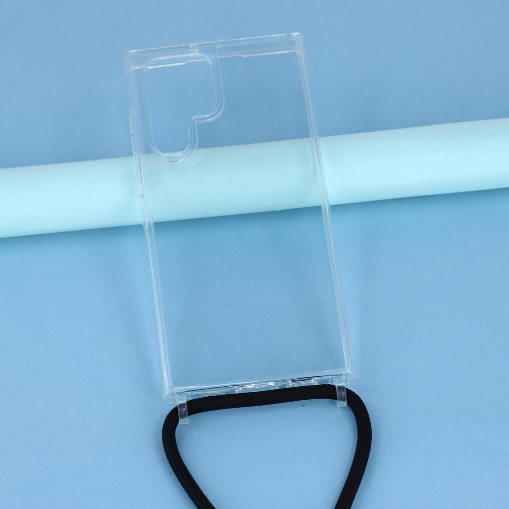For Samsung Galaxy S22 Ultra 5G Clear Case TPU+PC Protective Phone Back Cover with With Shoulder Strap