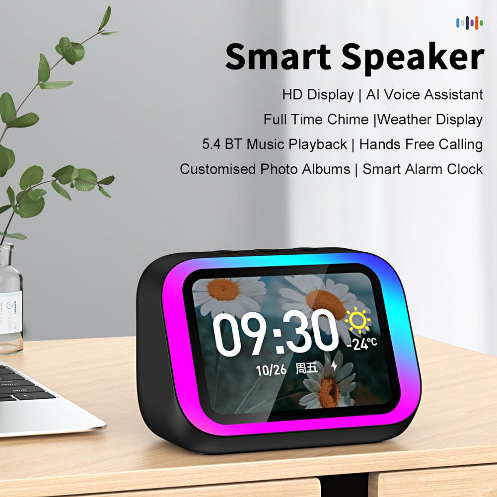 

Smart Speaker Voice Assistant Portable Bluetooth Speaker Alarm Clock with HD Touch Screen Display Speaker for Bedroom Decor