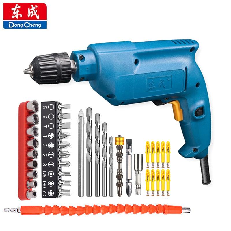 Dongcheng Hand Electric Drill Household Electric Screwdriver J1Z-FF05-10A Self-locking Forward and Reverse Speed Regulation 500W High Power