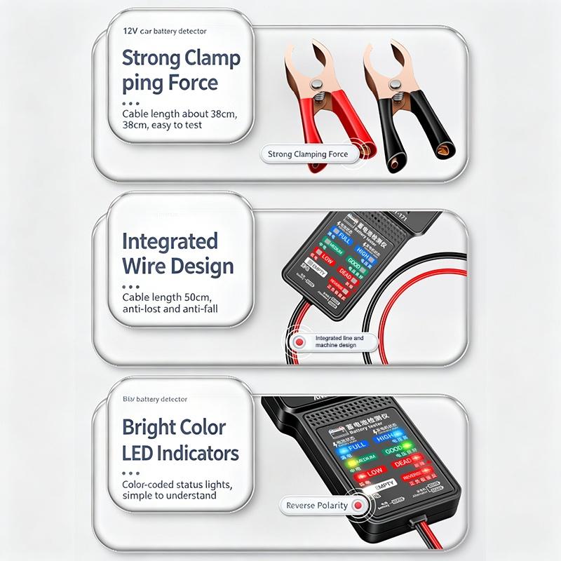 12V Automotive Battery Tester With Reverse Polarity Alert And Led Indicator Perfect For Car Maintenance Auto Repair Shops