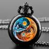 Vintage Retro Antik Drache Phönix Chinesisch Yin Yang Quarz Unisex Herren Damen Taschenuhr Quarz Halskette Anhänger Uhr Kette Klassisches Zifferblatt Geschenk