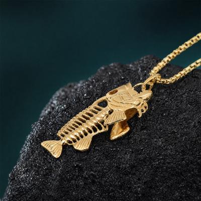 Yousheng Fish Bone Necklace, Punk Street Style Hollow Fish Skeleton Pendant Design, Durable Alloy Chain for Women And