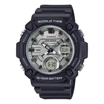 AEQ-120W Series Black 10-year Battery World Time Daily Alarm Countdown Timer Analog-Digital Watch, Black/silver, AEQ120W-7AV