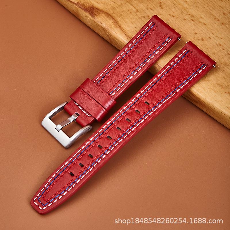 

Color Line Leather Strap Is Suitable For Huawei/Watch3Pro Watch Smart Quick-Release Calfskin Strap. 20mm silver buckle красный
