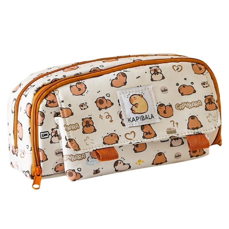 

Capybara Themed Canvas Pen Bag Portable Pencil Case Stylish Desk Accessory Storage Solution for Students and Artists