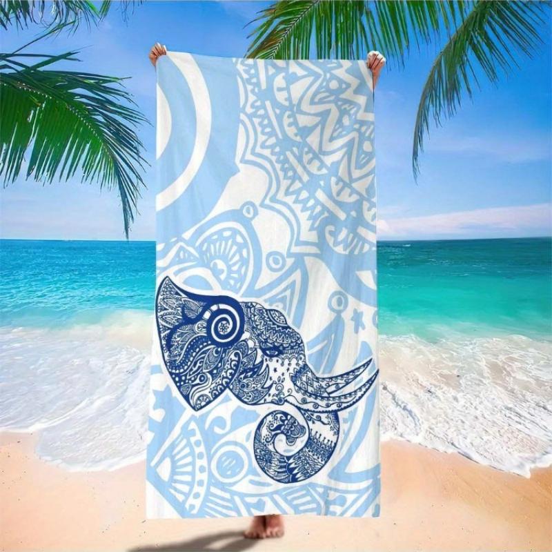 

1pc Oversized Lightweight Quick-Dry Towel Large Soft Microfiber Beach Yoga Towel,Boho Elephant Print in Blue & White for Travel W40*H60(CM)