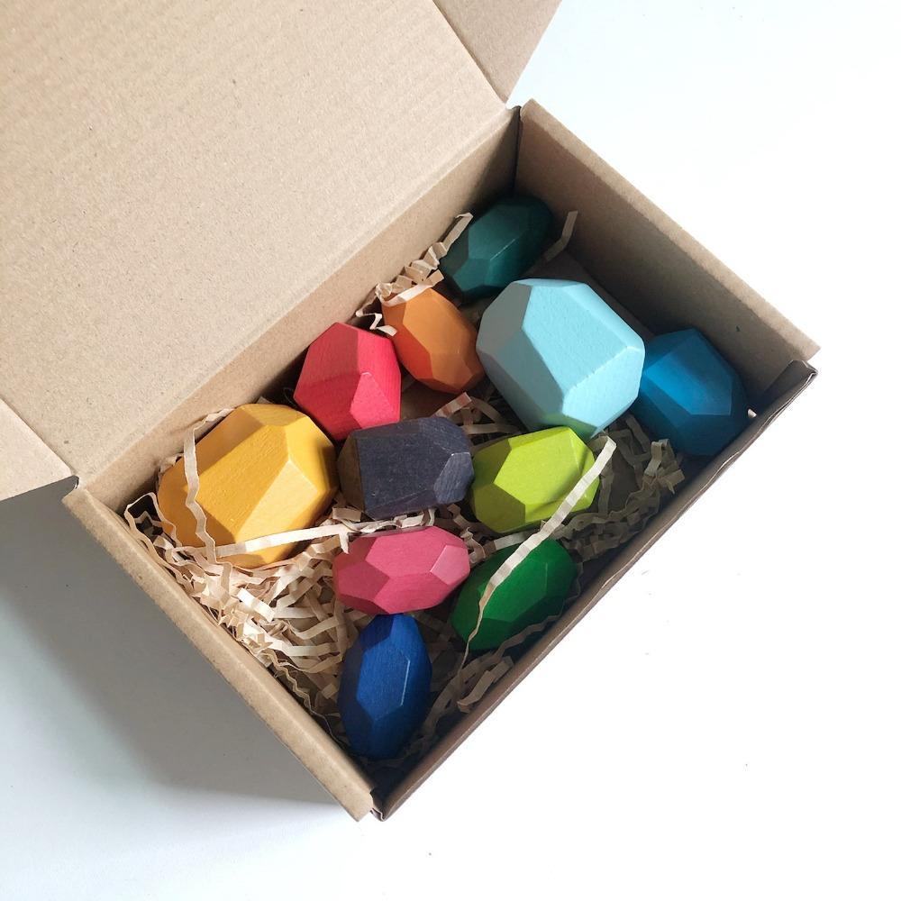 Wczesnoszkolna edukacja drewniane układane kamienie kolorowe kamienie układane muzyka Montessori tęcza płaskie poziome klocki edukacyjne zabawki