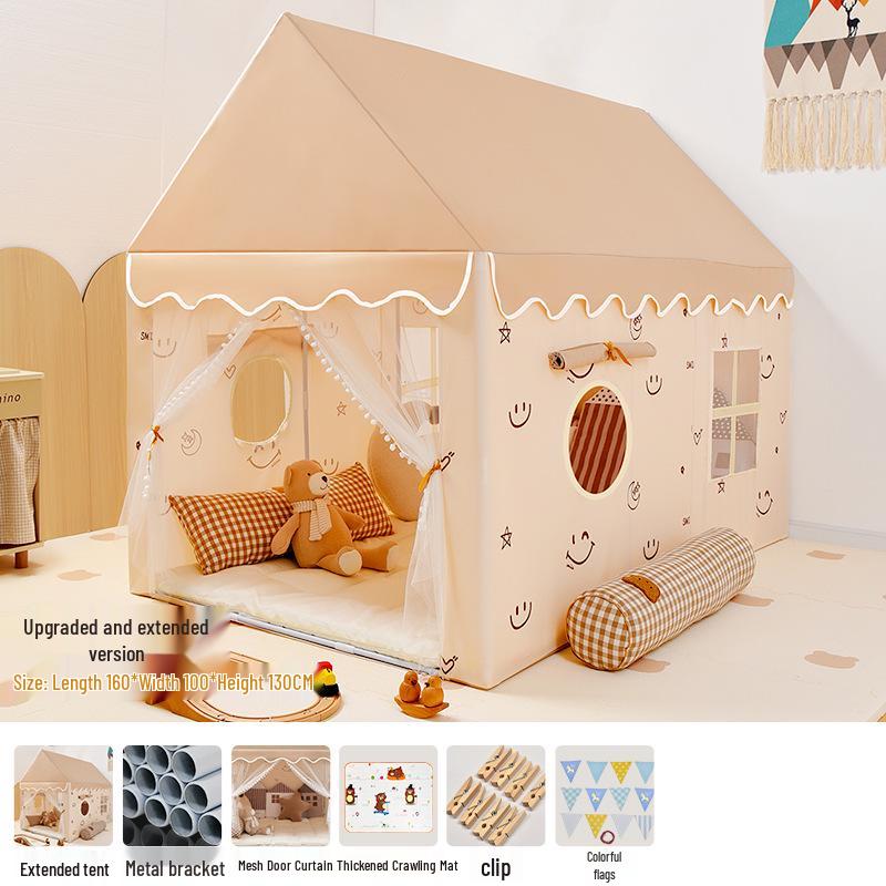 Children's Extra Long Indoor Princess Castle Tent with Mosquito Net