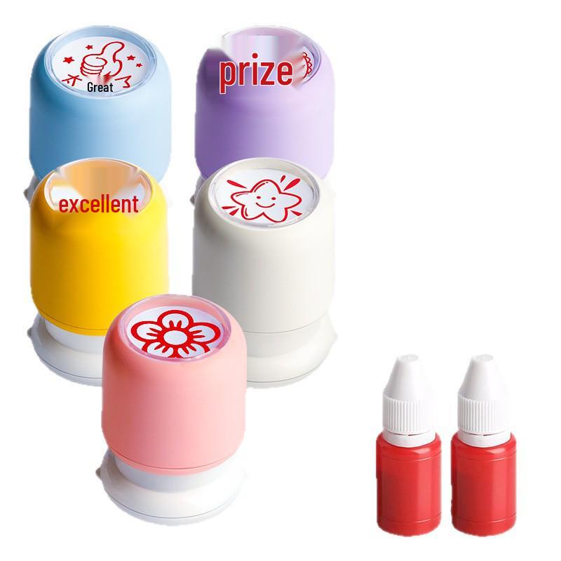 Kinder-Cartoon-Belohnungsstempel für Lehrer: Kleines Rotes Blumendesign zur Hausaufgabenkorrektur im Kindergarten & in der Grundschule