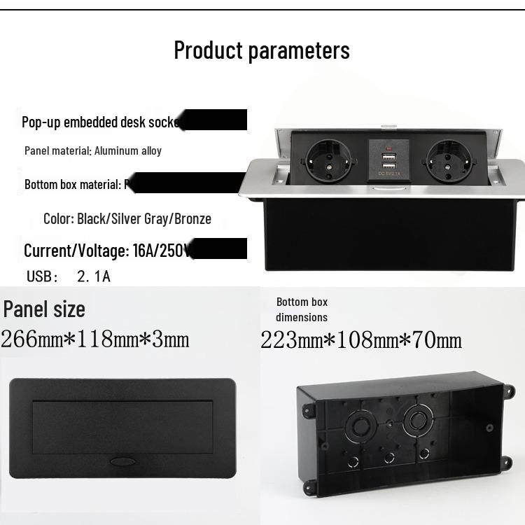 Slow-Rise Pop-Up EU/US/DE Power Multimedia Desk Socket with USB for Conference Tables