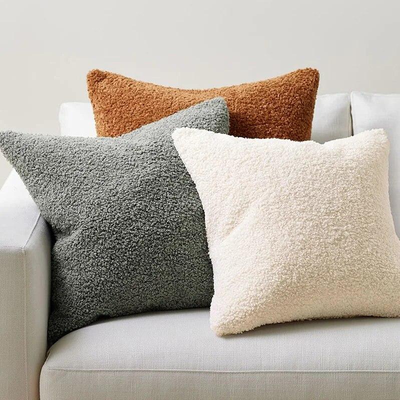 Nordic Ins Solid Color Headboard, Large Backrest, Chair, Square Pillow, Pillow Cover, Teddy Velvet Double-sided Cushion Cover