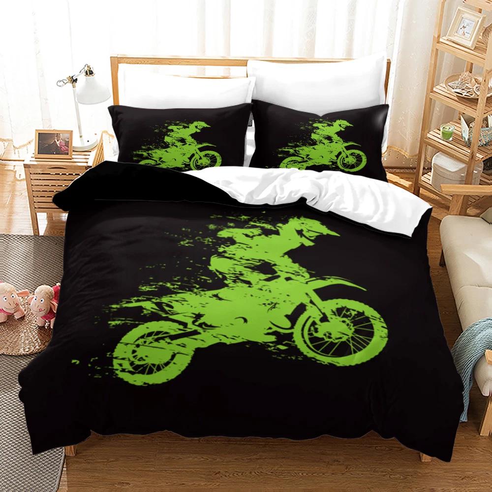 

Neon Green Motocross Bedding Set – Black Dirt Bike Silhouette Duvet Cover Set, Perfect Gift for Sports Fans, Fits Twin/Full/Queen/King Size Beds Baby 100x135cm