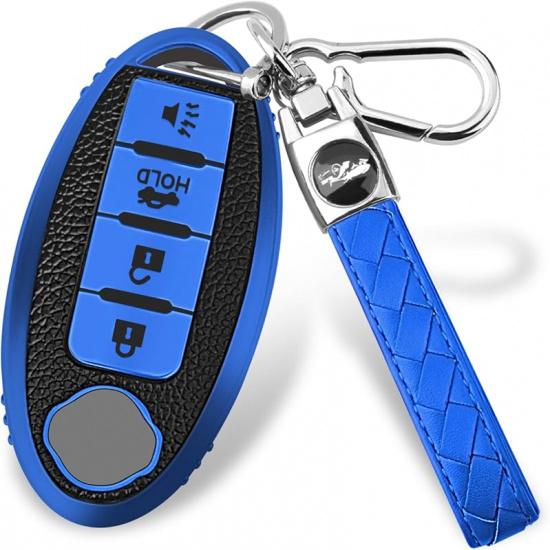 for Nissan 4/5 Button Key Fob Cover, Premium Soft TPU Full Protection Key Case for Altima Rogue Sentra Maxima (5-Button-red)