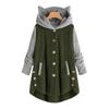 Autumn and Winter Button Hooded Cat's Ears (Steamed Cat-ear Shaped Bread) Plush Coat Irregular Color Matching Coat Women