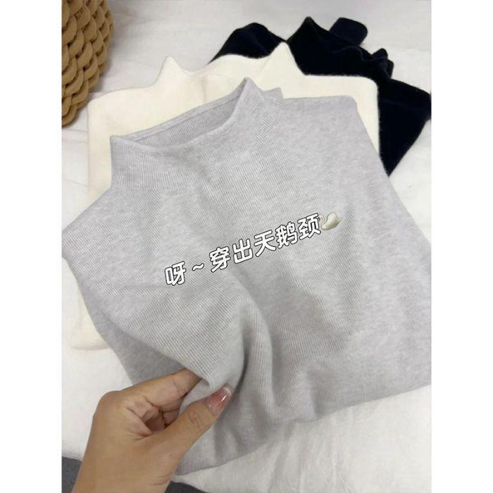 Women's Slim-Fit Semi-High Neck Knit Long-Sleeve Top for Autumn and Winter