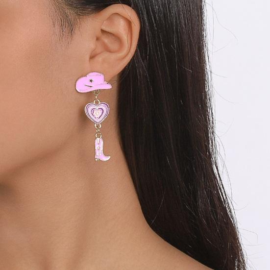 1 Pair Oil-dripping Cowgirl Hat Earrings Boot Love Heart Tassel Women Girls Western Cowboy Hat Dangle Earrings Fashion Accessories Birthday Gift