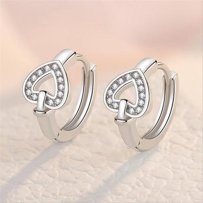 Trendy 925 Sterling Zilveren Oorbellen voor Dames Sieraden Cadeau Schattige Kristallen Hart Hoops Vrouwelijke Oorbellen met Stenen Aniti Allergie