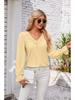 2024 Women's Solid Color V-Neck Long Sleeve Casual Loose T-Shirt