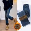 Jeans Donna Invernali Ispessiti in Velluto di Visone Larghi Dritti Caldi Morbidi Pile Moda Elastici Vita Alta Pantaloni Donna Nero Blu