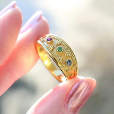 Barevný zirkonový nádherný prsten, geometrický design, elegantní šperky, světlé luxusní šperky