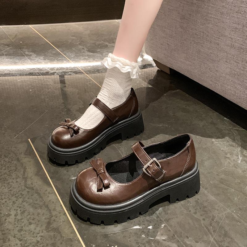 Fashion Bow Lolita Shoes Japanese Mary Jane Shoes Women Vintage Girls Students JK Uniform Platform Shoes Cosplay High Heels Plus Size 40