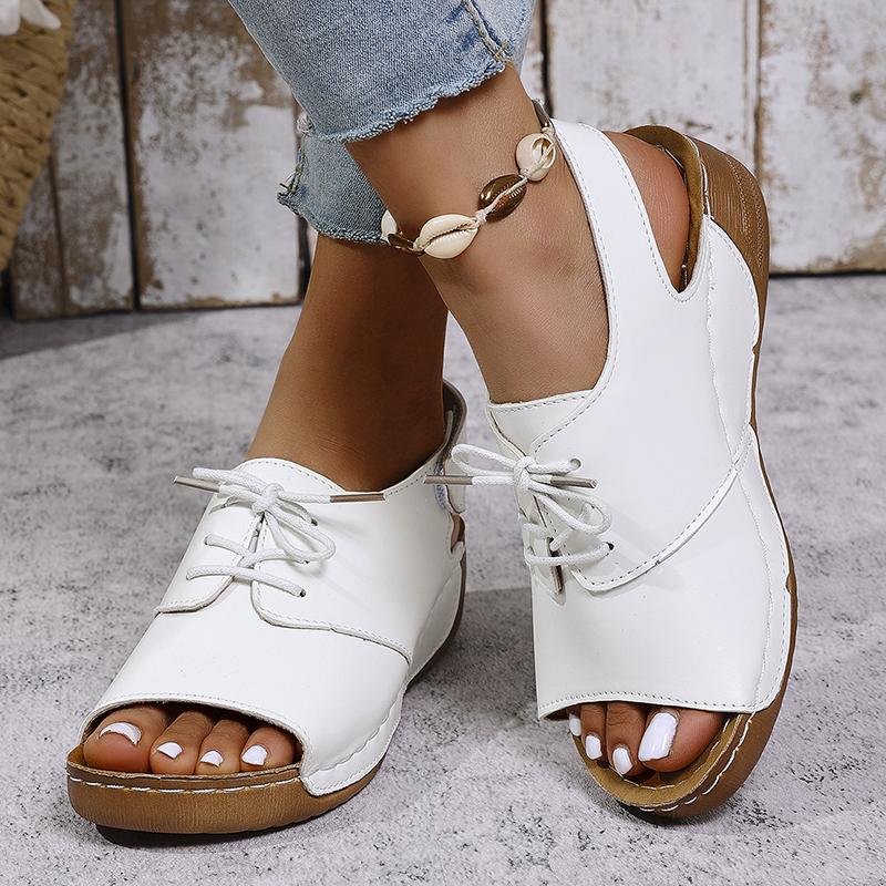 Peep Toe Wedges Sandals for Women Summer 2025 Lightweight Non Slip Beach Shoes Woman PU Leather Platform Roman Sandalias Mujer