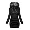 Tasca frontale con coulisse Maniche lunghe Pullover di media lunghezza Felpa con cappuccio Donna Autunno Inverno Battito cardiaco Stampa Felpa con cappuccio slim fit Capispalla