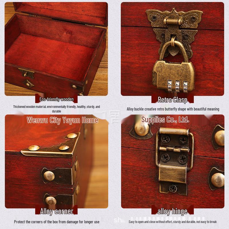 Vintage Lockable Wooden Jewelry and Storage Box with Password, Treasure Chest Escape Room Prop, Republic of China Collection Box